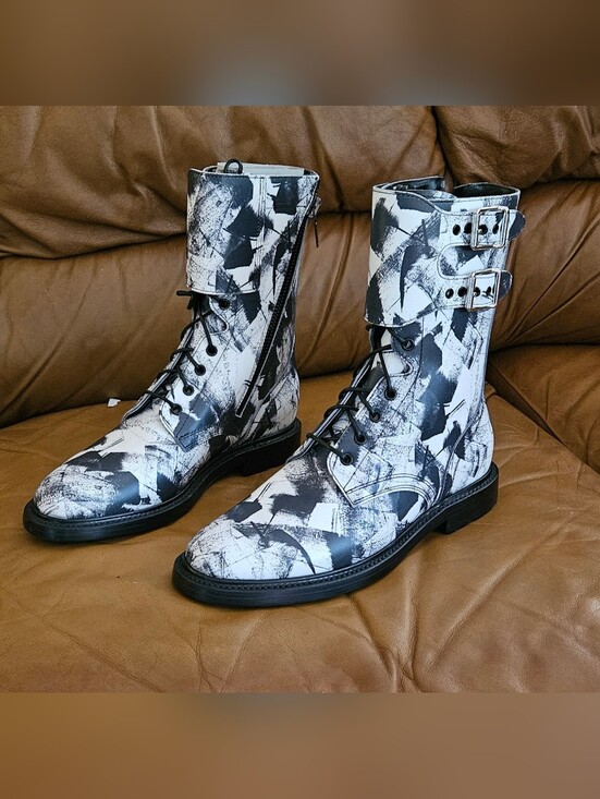 New Men\'s Celine Leather Abstract Lace-Up Buckle Zipper Combat Boots Size 8 US main image 13
